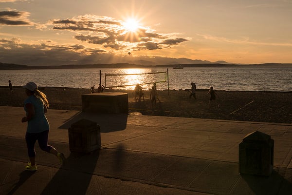 a sunset on a beach at Alki Beach