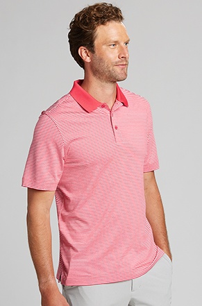Man wearing Cutter and Buck Men's Forge Tonal Stripe Polo