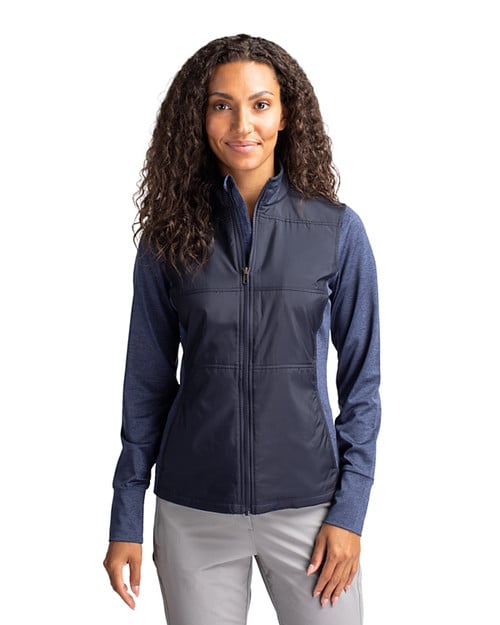 Woman wearing Cutter & Buck Stealth Hybrid Quilted Womens Full Zip Windbreaker Jacket