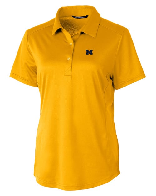 Michigan Wolverines Cutter & Buck Prospect Textured Stretch Womens Short Sleeve Polo