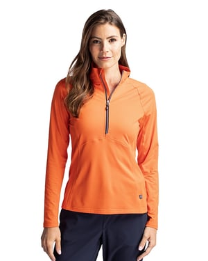 Cutter & Buck Adapt Eco Knit Stretch Recycled Womens Half Zip Pullover in College orange