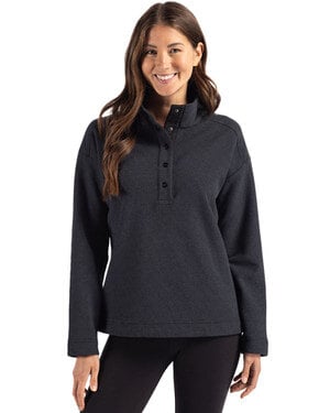 Cutter & Buck Hunts Point Eco Textured Fleece Recycled Womens Snap Pullover in Black