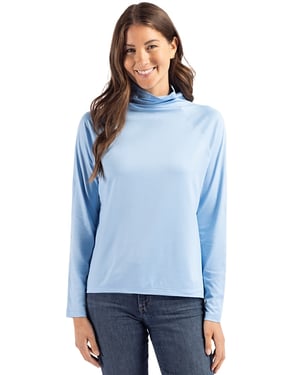 Cutter & Buck Coastline Epic Comfort Eco Recycled Womens Funnel Neck in Atlas/Light blue