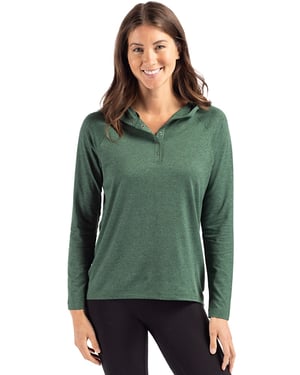 Cutter & Buck Coastline Epic Comfort Eco Recycled Womens Hooded Shirt in Hunter/Green