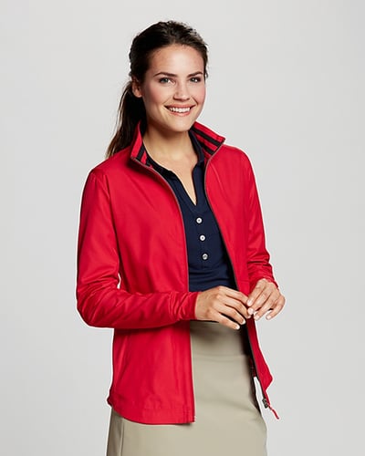 woman wearing red jacket