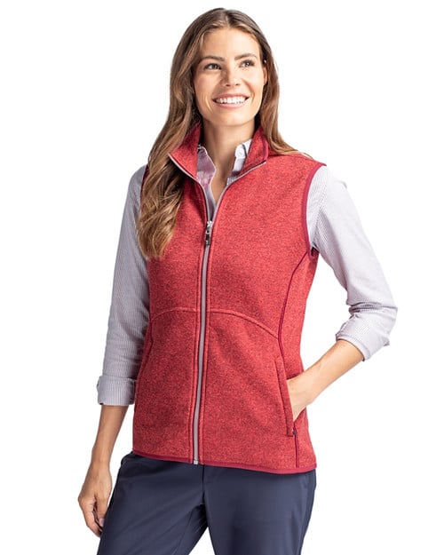 Woman wearing Cutter & Buck Mainsail Sweater-Knit Womens Full Zip Vest