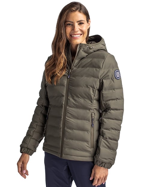 Woman wearing Cutter & Buck Mission Ridge Repreve® Eco Insulated Womens Puffer Jacket