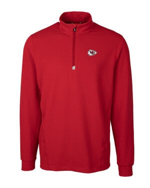 Kansas City Chiefs Cutter & Buck Traverse Stretch Eco Quarter Zip Mens Pullover in red