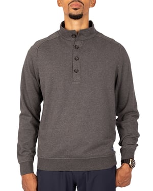 Man Wearing Cutter & Buck Saturday Cotton Blend Mock Pullover Sweatshirt
