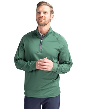 Man wearing Cutter & Buck Adapt Eco Knit Stretch Recycled Mens Quarter Zip Pullover