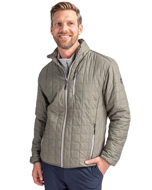 Man wearing Cutter & Buck Rainier PrimaLoft® Mens Eco Insulated Full Zip Puffer Jacket