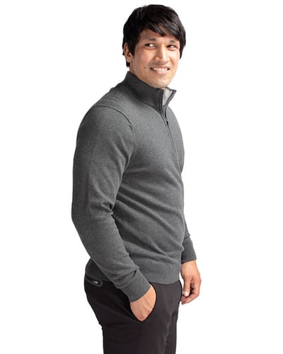 Man wearing Cutter & Buck Lakemont Tri-Blend Mens Quarter Zip Pullover Sweater