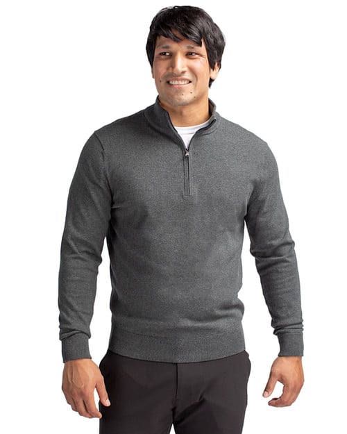 Man wearing Cutter & Buck Lakemont Tri-Blend Mens Quarter Zip Pullover Sweater