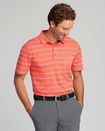 Man wearing Cutter & Buck Forge Heathered Stripe Stretch Mens Polo