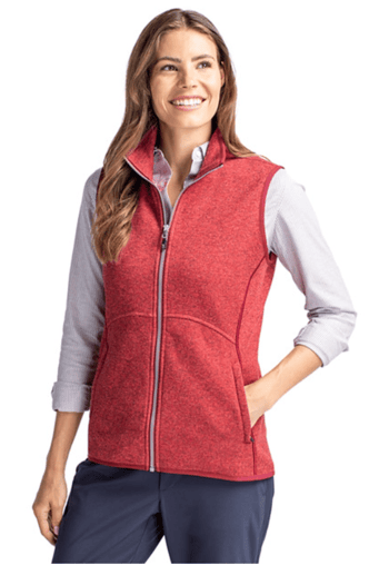 Woman wearing Cutter & Buck Mainsail Sweater-Knit Womens Full Zip Vest