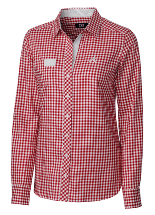 Alabama Crimson Tide Cutter & Buck Womens Long Sleeve League Gingham Shirt