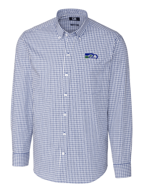 Seattle Seahawks Historic Cutter & Buck Easy Care Stretch Gingham Mens Long Sleeve Dress Shirt