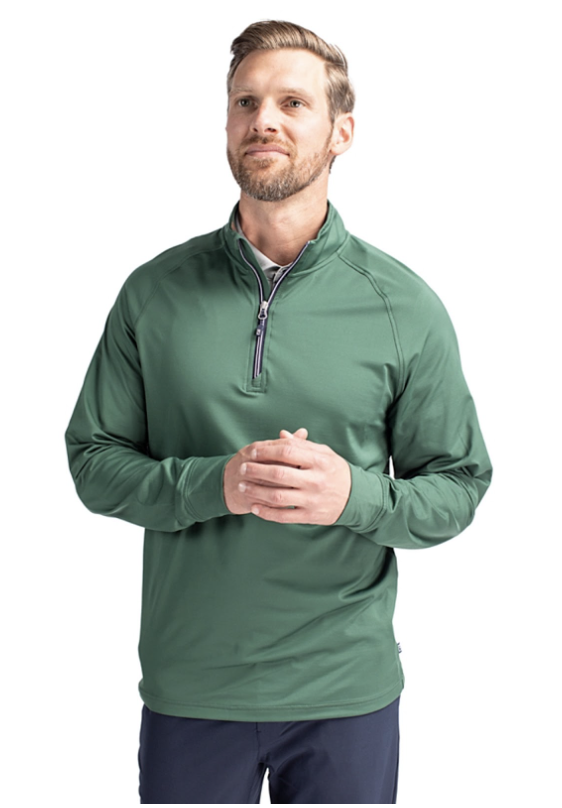 Man wearing Cutter & Buck Adapt Eco Knit Stretch Recycled Mens Quarter Zip Pullover