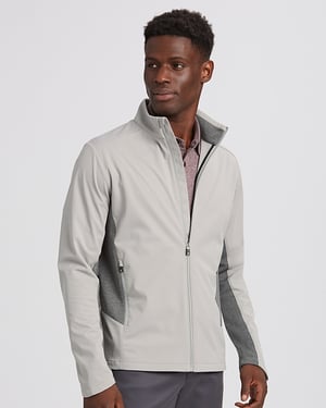 Man wearing Cutter & Buck Men's Navigate Softshell Jacket in Polished