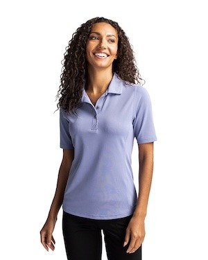 Woman wearing a hyacinth/light purple Cutter & Buck Virtue Eco Pique Recycled Womens Polo 