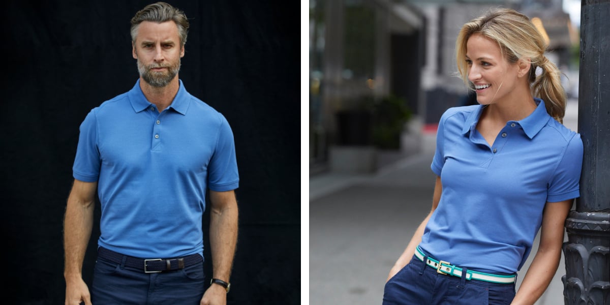 Man and woman wearing Cutter and Buck polos